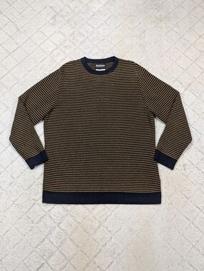 Barbour Sweater Mens XXL Blue Yellow Wool Knit Fisherman Naval Outdoor Casual